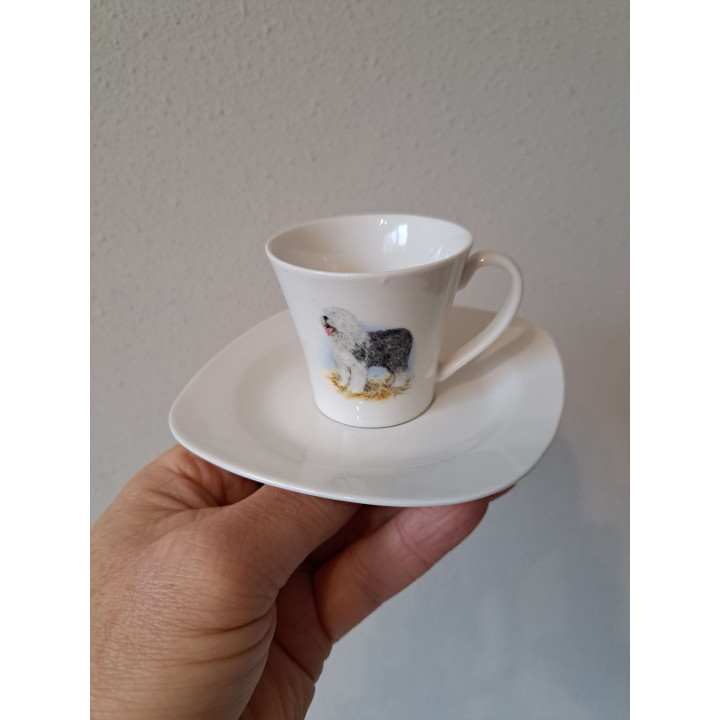 Espresso kop en schotel Herdershond, porselein 11.5x11.5x6cm - handgemaakt