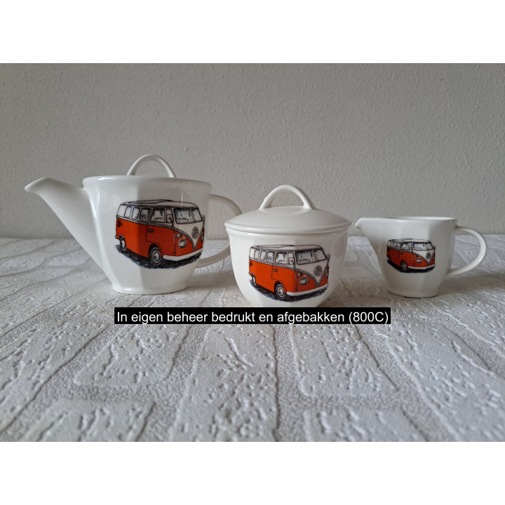 Koffie thee set met Volkswagen bus, porselein 19x11x12cm