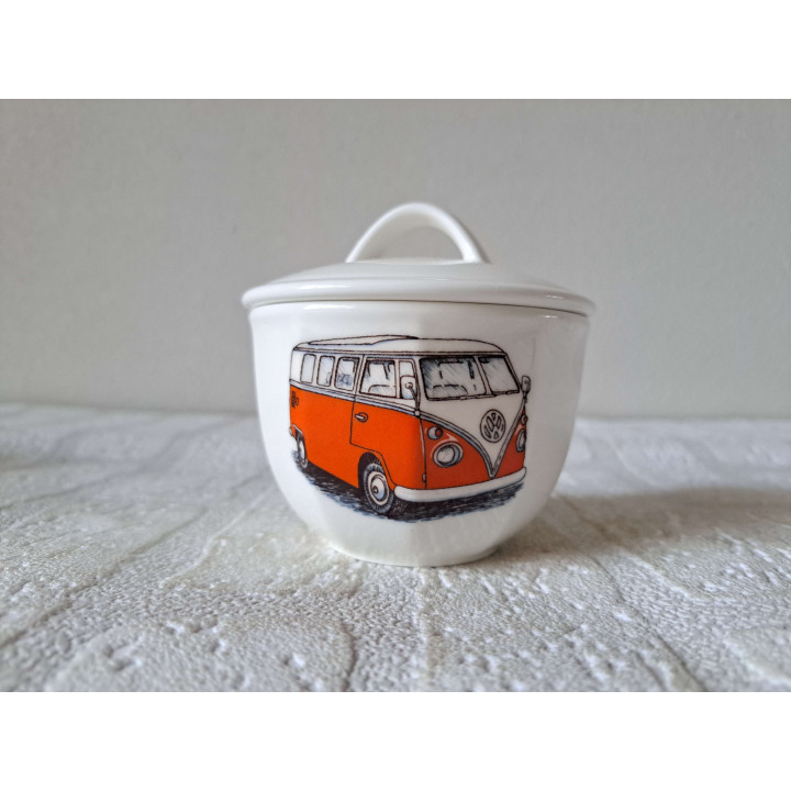 Koffie thee set met Volkswagen bus, porselein 19x11x12cm - handgemaakt