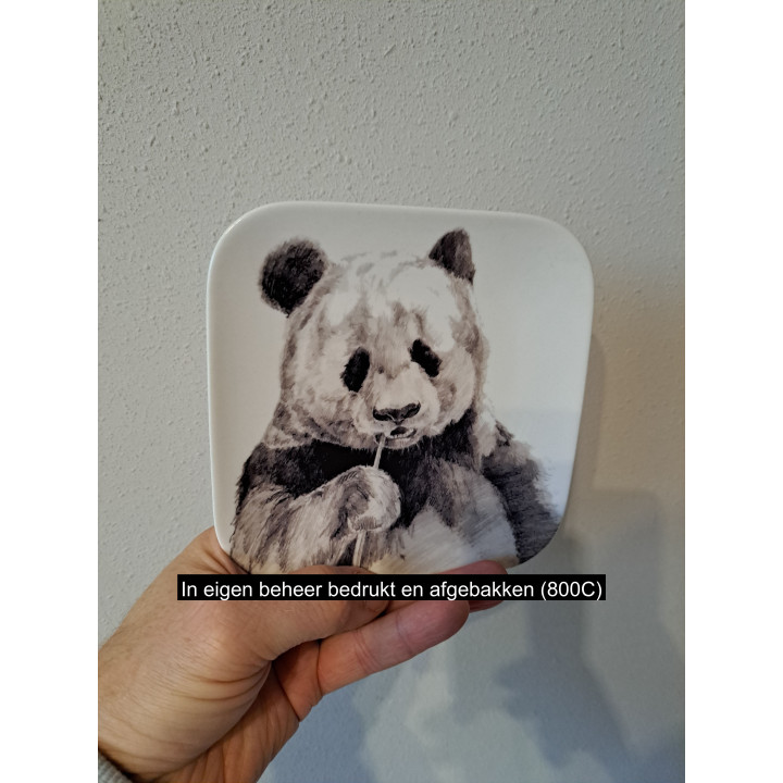 Ontbijtbord met Pandabeer tekening, porselein 15x15x1.5cm