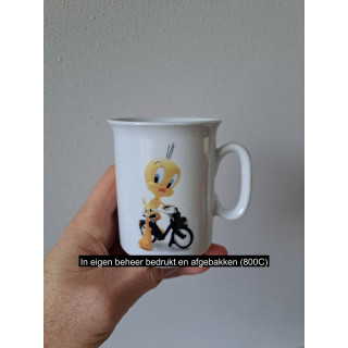 Mok beker met Tweetty op Solex, Porselein D7.5xH9.5m