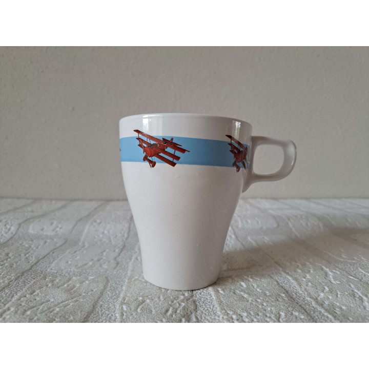 Mok beker Rode baron vliegtuig, Porselein D8.5xH10cm - handgemaakt
