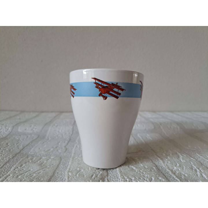 Mok beker Rode baron vliegtuig, Porselein D8.5xH10cm - handgemaakt