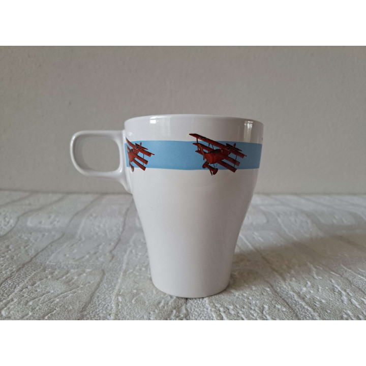 Mok beker Rode baron vliegtuig, Porselein D8.5xH10cm - handgemaakt