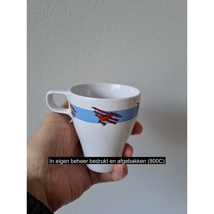 Mok beker Rode baron vliegtuig, Porselein D8.5xH10cm