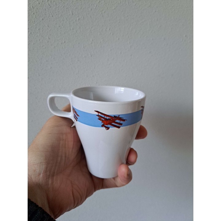 Mok beker Rode baron vliegtuig, Porselein D8.5xH10cm - handgemaakt