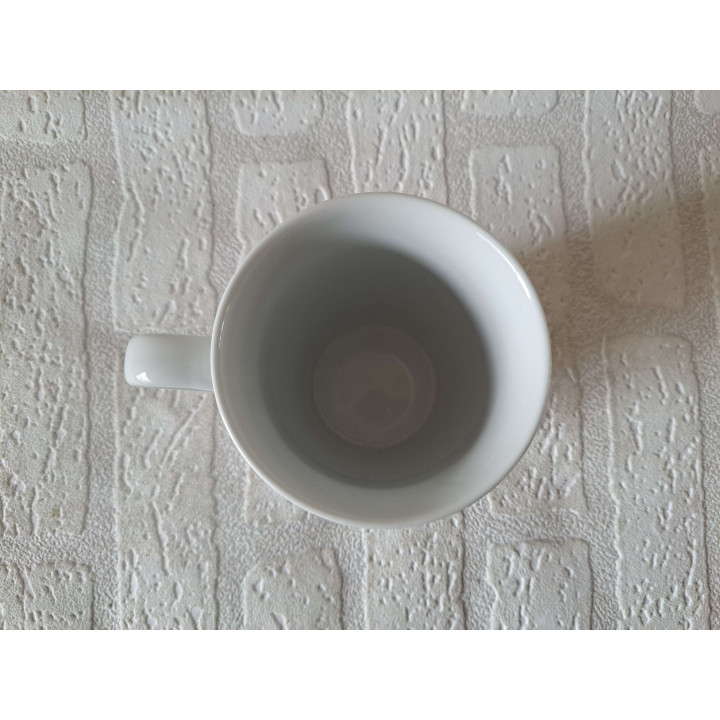 Beker mok met ezel en mandje, porselein D8.5xH10cm - handgemaakt