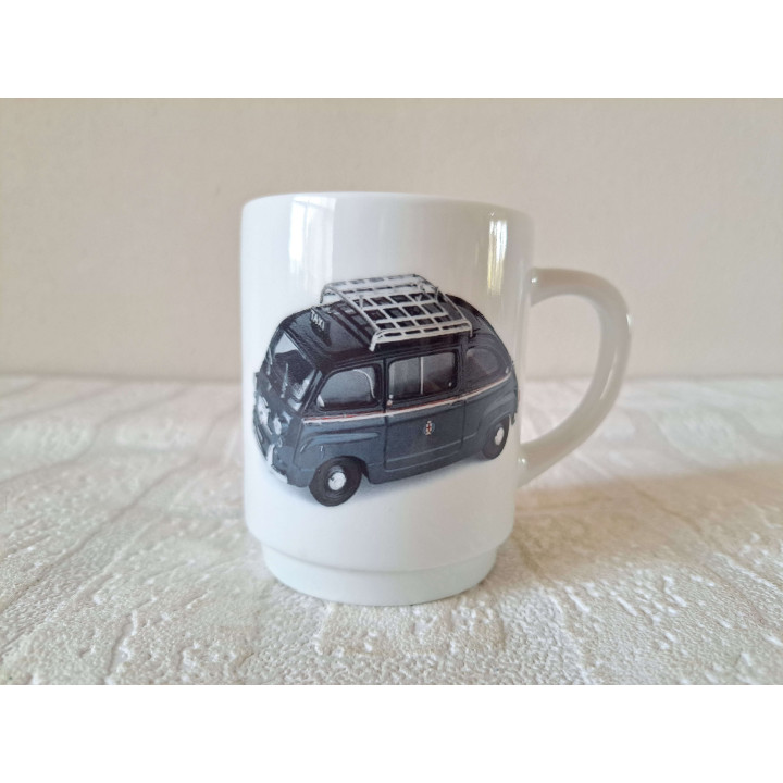 Mok beker met Fiat 600 Multipla taxi, Porselein D7xH9cm - handgemaakt