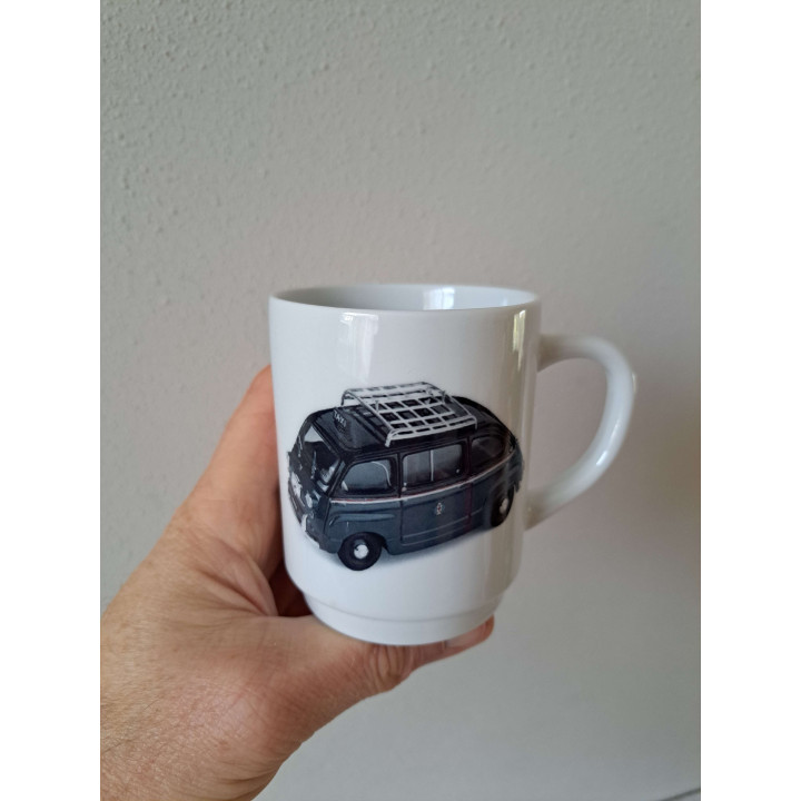 Mok beker met Fiat 600 Multipla taxi, Porselein D7xH9cm - handgemaakt