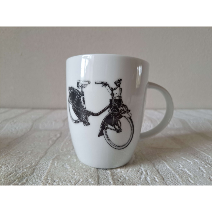 Mok beker met Solex bromfiets, Porselein D8xH10cm - handgemaakt