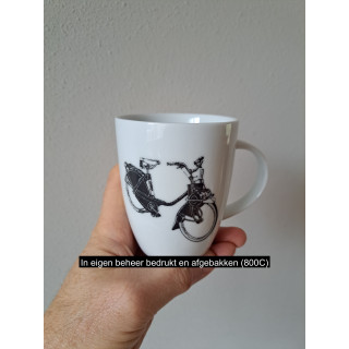 Mok beker met Solex bromfiets, Porselein D8xH10cm
