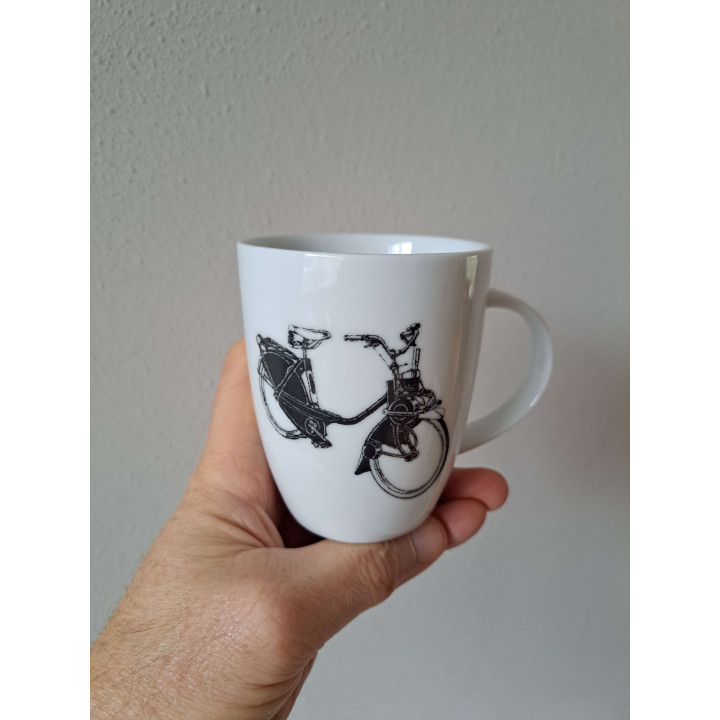 Mok beker met Solex bromfiets, Porselein D8xH10cm - handgemaakt