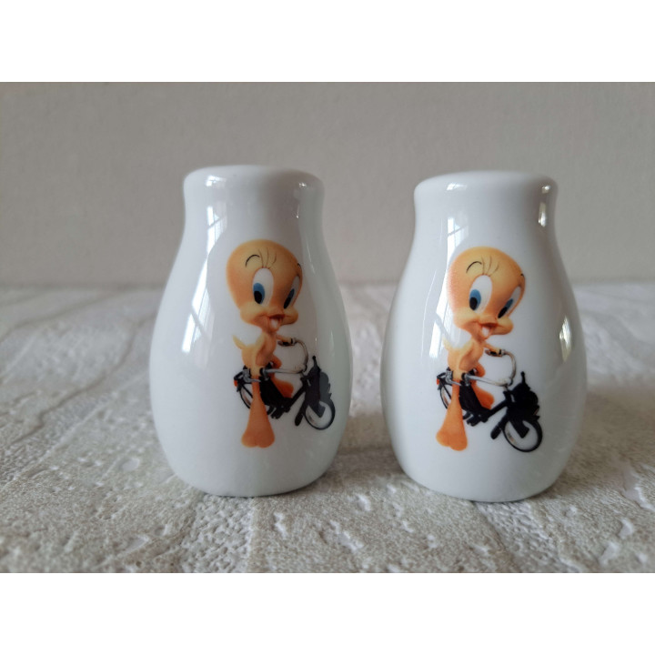Tweety Solex bromfiets peper en zoutstel, porselein D4xH6cm - peper en zoutstellen