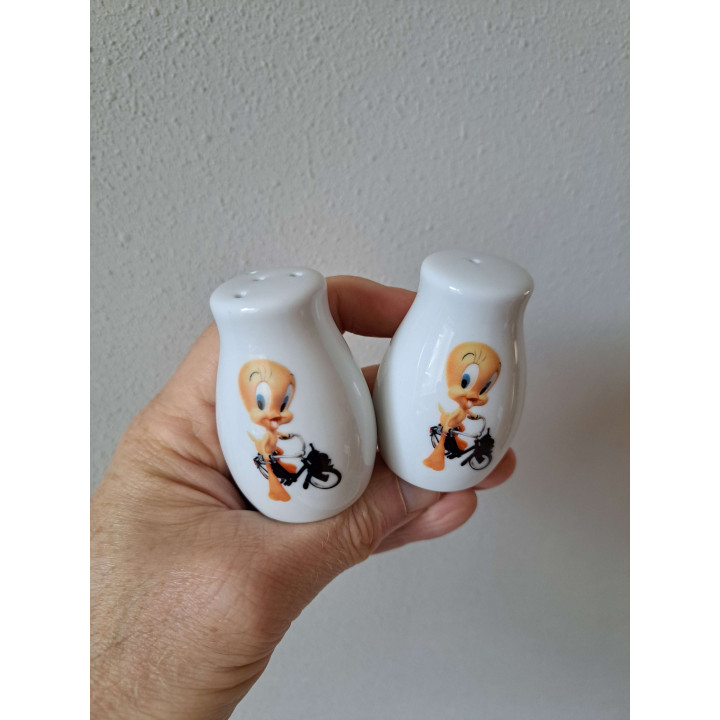 Tweety Solex bromfiets peper en zoutstel, porselein D4xH6cm - peper en zoutstellen
