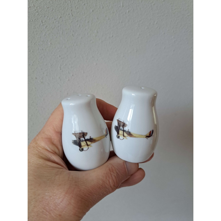 Curtiss JN4 vliegtuig peper en zoutstel, porselein D4xH6cm - peper en zoutstellen