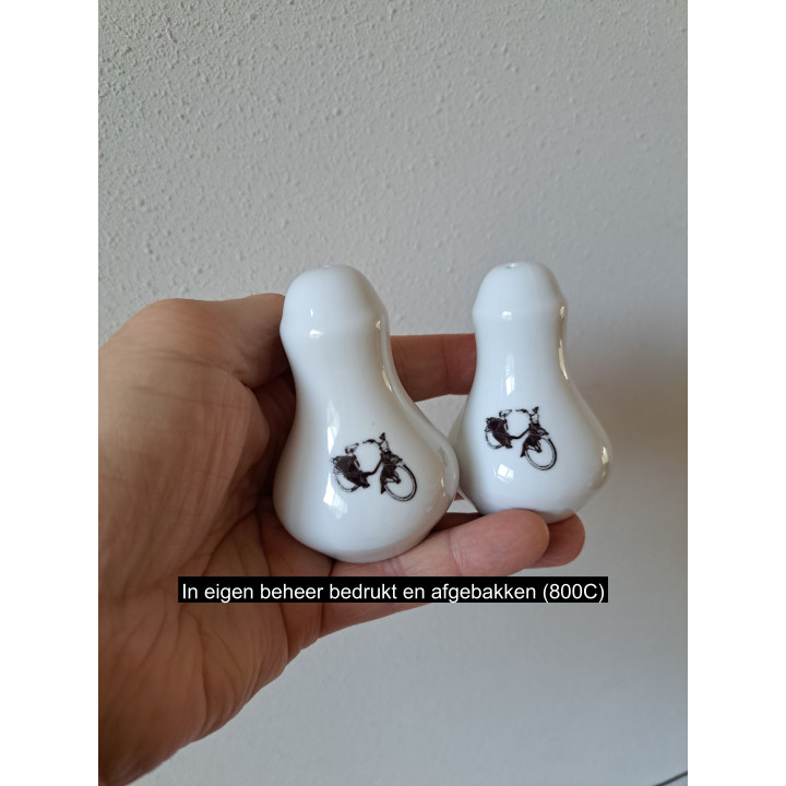 Solex bromfiets peper en zoutstel, porselein D5.5xH8cm
