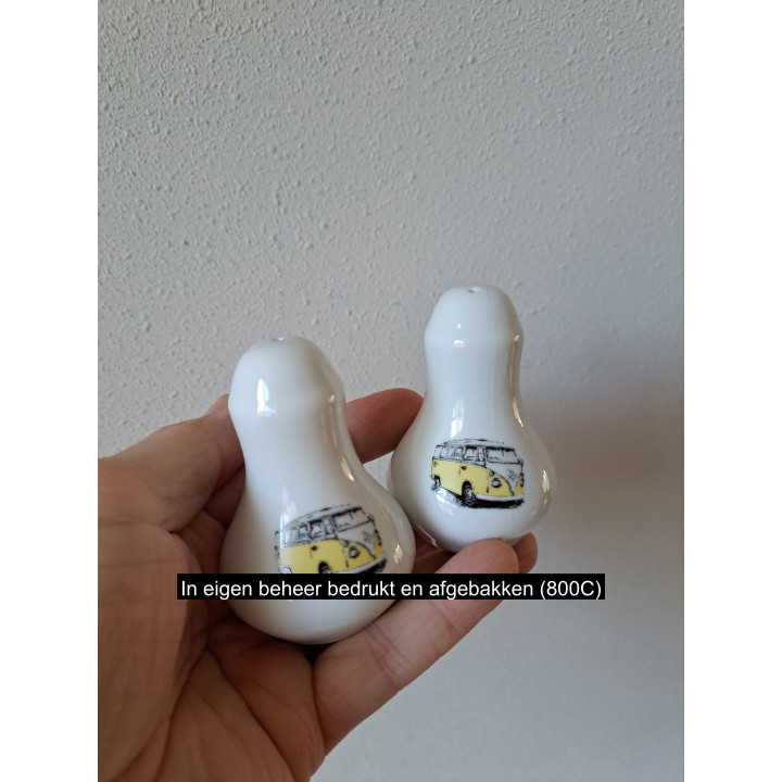 Volkswagen bus peper en zoutstel porselein D5.5xH8cm gl