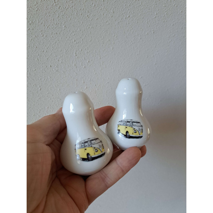 Volkswagen bus peper en zoutstel porselein D5.5xH8cm gl - peper en zoutstellen