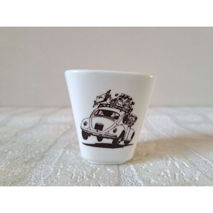 Bloempotje met Volkswagen kever, porselein 6x6x6cm - handgemaakt