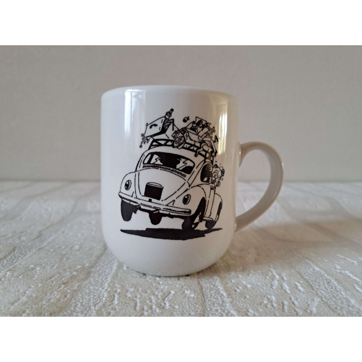 Beker mok met Volkswagen kever, porselein D7.5xH9cm - handgemaakt