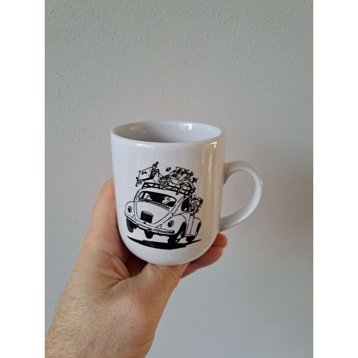 Beker mok met Volkswagen kever, porselein D7.5xH9cm - handgemaakt