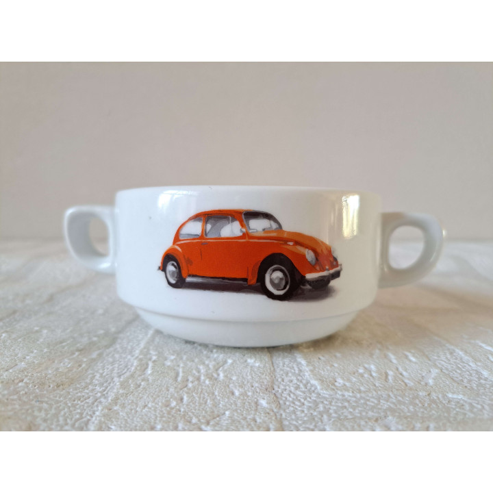 Soepkom met Volkswagen kever, porselein D10xH5cm  - handgemaakt