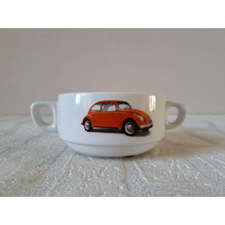 Soepkom met Volkswagen kever, porselein D10xH5cm  - handgemaakt