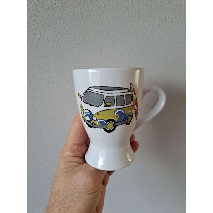 Beker mok Volkswagen en surfplank, porselein D8xH11.5cm gn - handgemaakt