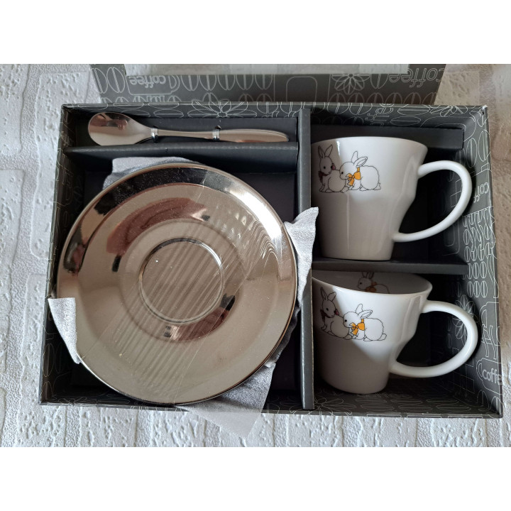 Cup and Saucer Set with Rabbits Porcelain 26x18x9cm - Charming