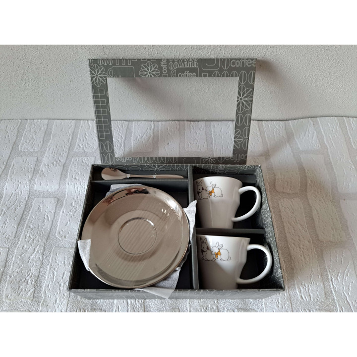 Cup and Saucer Set with Rabbits Porcelain 26x18x9cm - Charming