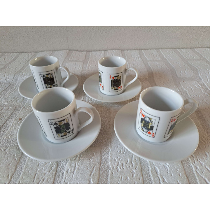 Set Espresso kop en schotel speelkaarten, porselein D12xH7cm - handgemaakt