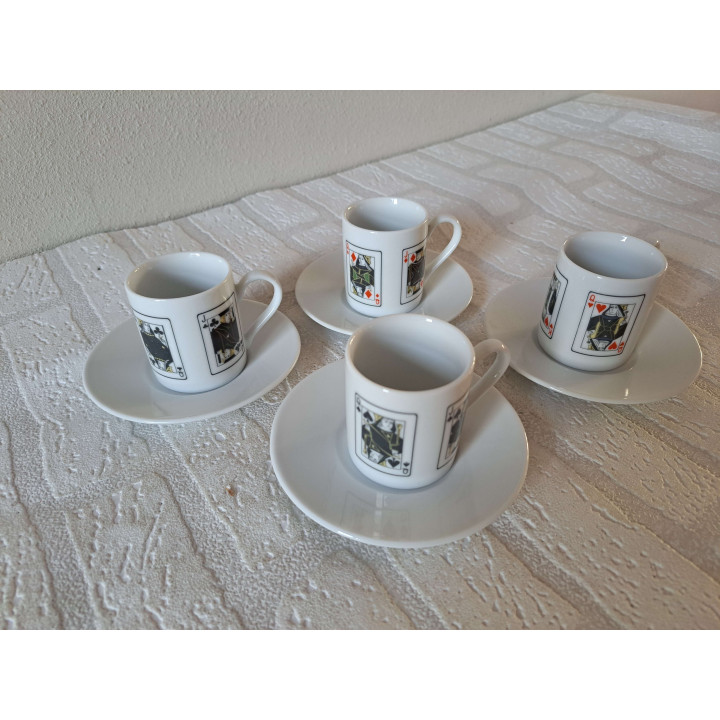Set Espresso kop en schotel speelkaarten, porselein D12xH7cm - handgemaakt