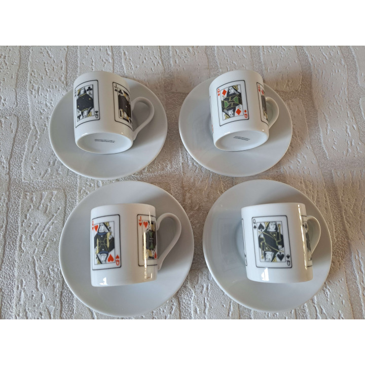 Set Espresso kop en schotel speelkaarten, porselein D12xH7cm - handgemaakt