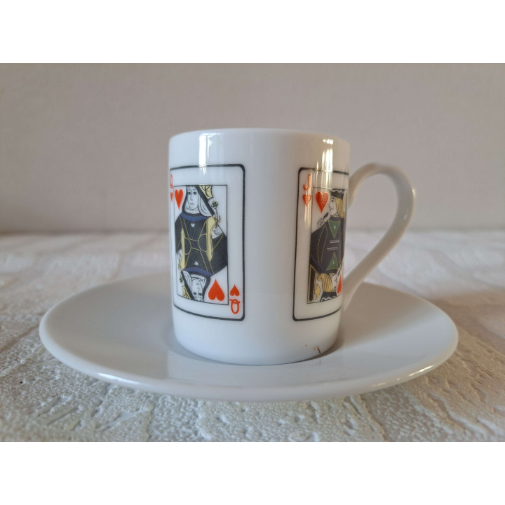 Set Espresso kop en schotel speelkaarten, porselein D12xH7cm - handgemaakt