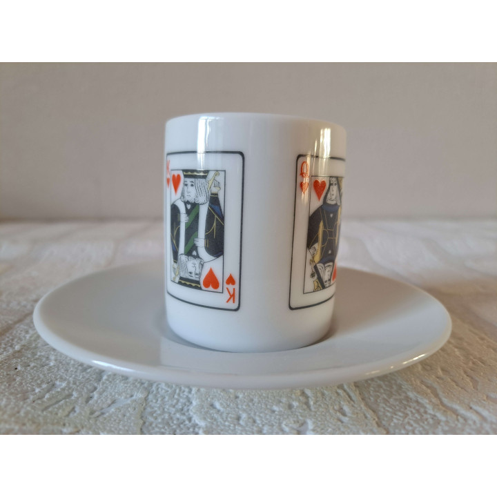 Set Espresso kop en schotel speelkaarten, porselein D12xH7cm - handgemaakt