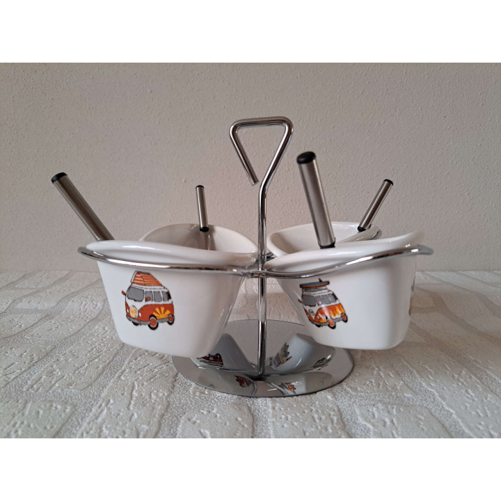 Sauzen carrousel met Volkswagen camper, porselein D24xH20cm - handgemaakt