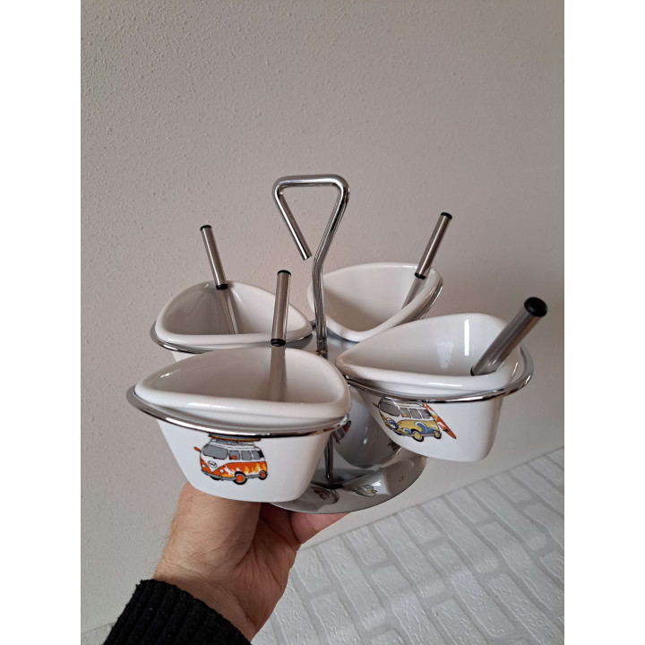 Sauzen carrousel met Volkswagen camper, porselein D24xH20cm - handgemaakt