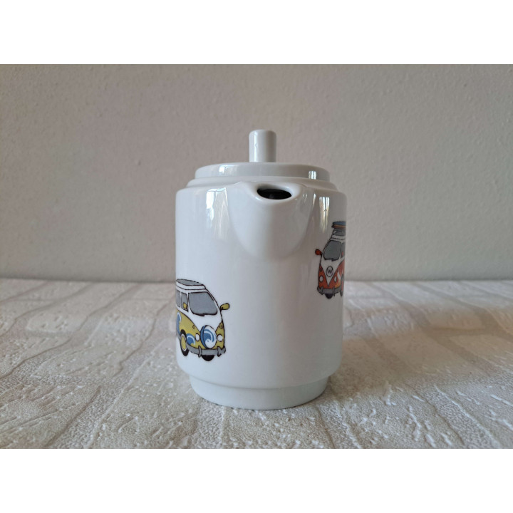 Koffie thee set met Volkswagen bus, porselein D15xH19cm - handgemaakt