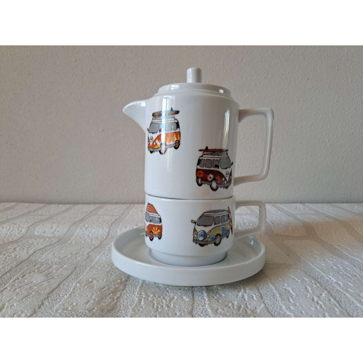 Coffee Tea Set VW Bus Porcelain D15xH19cm - Complete Set