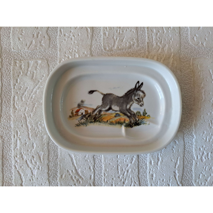 Zeepbakje Zeephouder met ezel, Porselein 15x10.5x2cm - handgemaakt