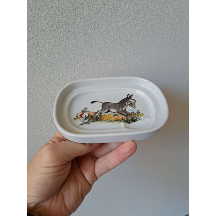 Zeepbakje Zeephouder met ezel, Porselein 15x10.5x2cm - handgemaakt