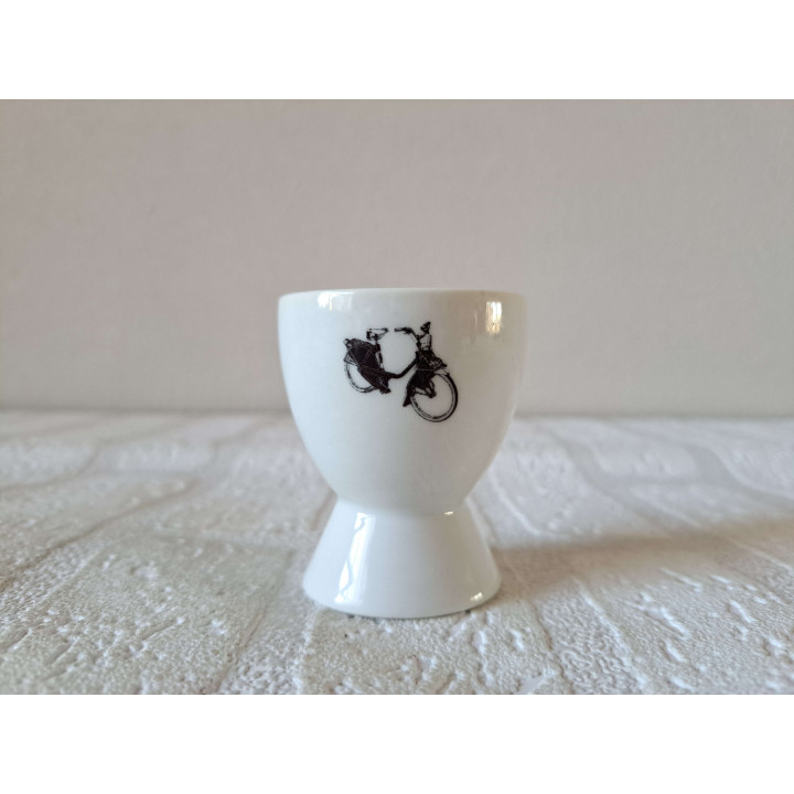 Eierdopje met Solex motorfiets, porselein D5xH6cm - handgemaakt
