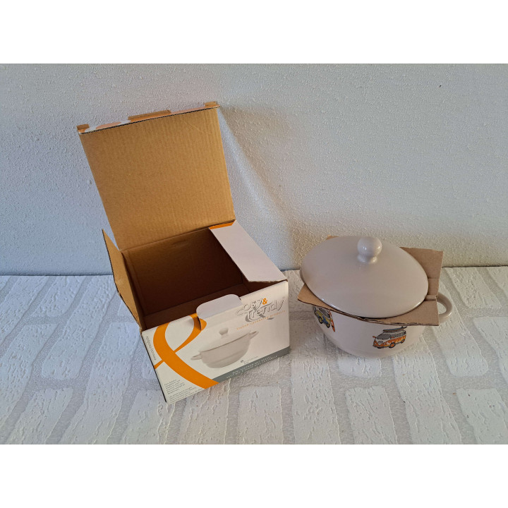 Soepkom met deksel, porselein D11.5xH7.5cm - handgemaakt