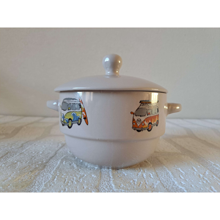 Soepkom met deksel, porselein D11.5xH7.5cm - handgemaakt