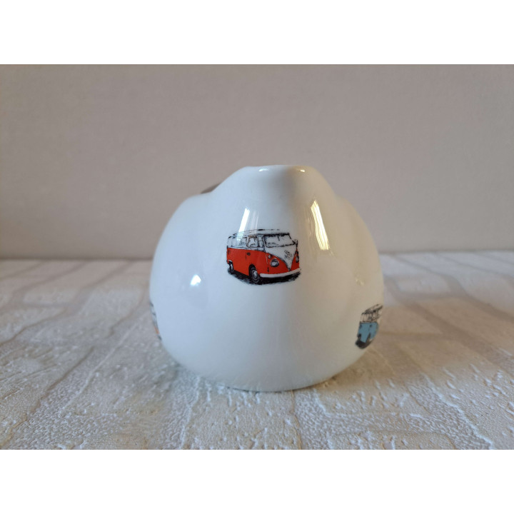 Theepot met zeef, Volkswagen bus, porselein 17x12x10cm - handgemaakt