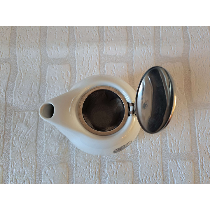 Theepot met zeef, Volkswagen bus, porselein 17x12x10cm - handgemaakt