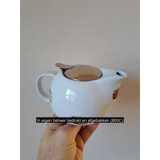 Theepot met zeef, Volkswagen bus, porselein 17x12x10cm