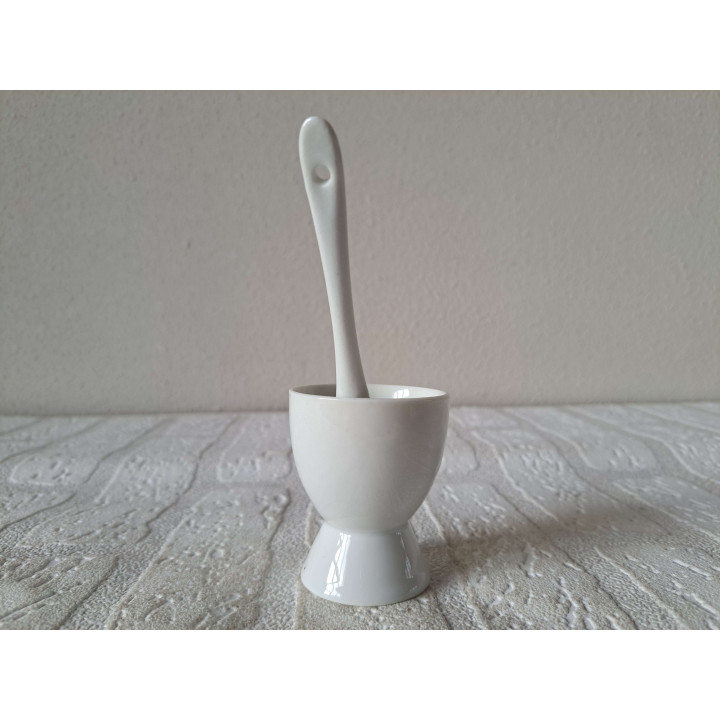 Eierdopje en lepeltje gele Volkswagen bus, porselein D5xH6cm - handgemaakt