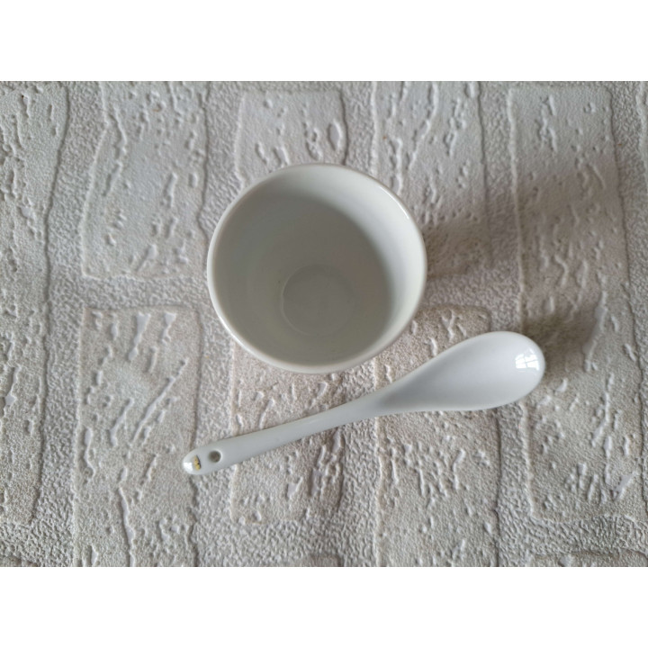 Eierdopje en lepeltje gele Volkswagen bus, porselein D5xH6cm - handgemaakt