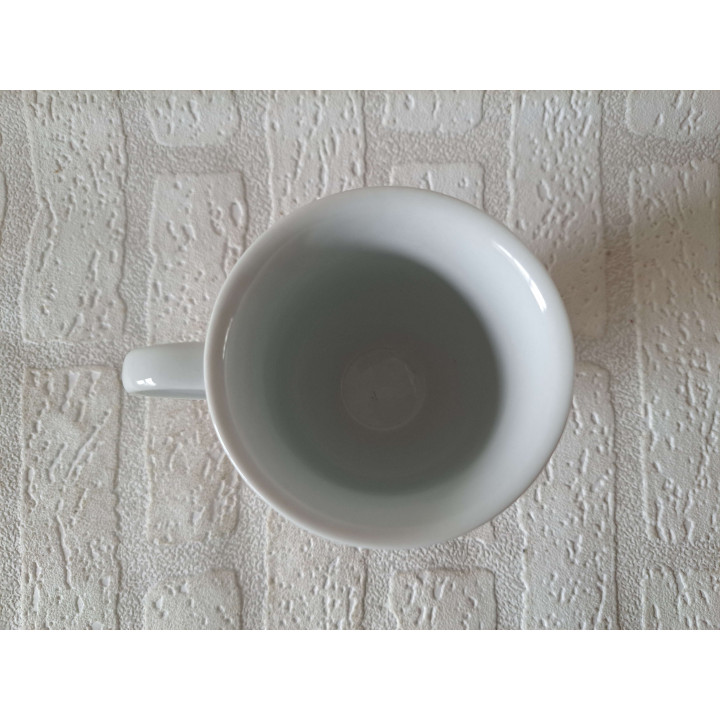 Beker mok met ezel en mandje, porselein D8.5xH11cm - handgemaakt